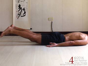 Prone Yoga Poses, locust pose leg lift, Neil Keleher, Sensational Yoga Poses