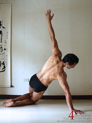 Side plank on knees with hips lifted. Neil Keleher. Sensational Yoga Poses.