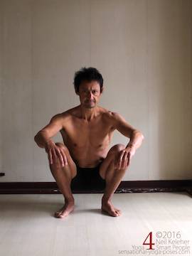 Learning to do deep squats (without weight), feet slightly turned out , Neil Keleher, sensational yoga poses.
