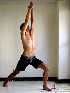Warrior 1 (virabhadrasana) with hands touching over the head. Neil Keleher. Sensational Yoga Poses.