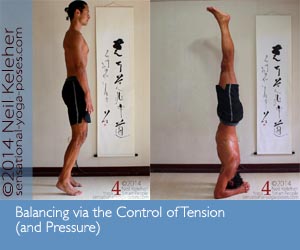 Balancing via control of tension and pressure: Improve balance whether upright and balancing on your forefeet and toes or balancing in handstand by learning to feel and control tension and pressure. Neil Keleher. Sensational Yoga poses.