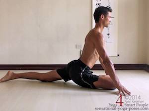 Pigeon pose with the torso upright. Neil Keleher. Sensational Yoga Poses.