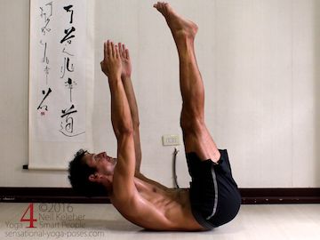 Supine Yoga poses, dog pose reach, supine ab exercises, neil keleher, sensational yoga poses.