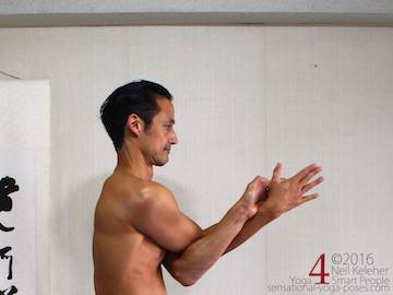 eagle pose arms, with forearms forwards, eagle pose.