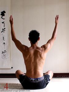 shoulder awareness exercise, starting postion for activting the trapezius upper and middle fibers. Neil Keleher, Sensational Yoga Poses.