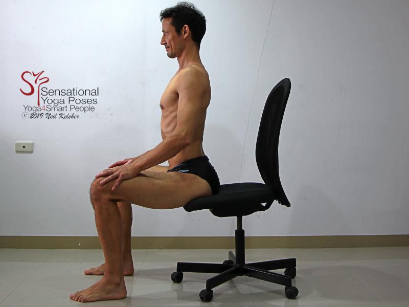 Seated Lumbar Backbend 2. Lift your sacrum so that your pelvis rolls forwards and your lumbar spine bends backwards or extends. Feel your lumbar spinal erectors activating. Neil Keleher, sensational yoga poses.