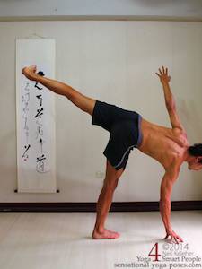 half moon pose (ardha chandrasana), weight partially on the hand