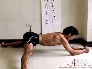 half side split, inner thigh stretch with elbows on the floor