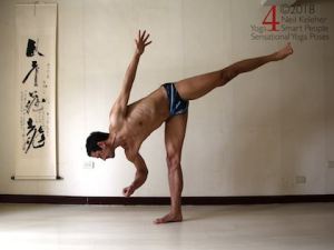 Half moon yoga pose with hand lifted. Neil Keleher, Sensational Yoga Poses