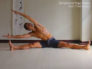 Seated wide leg side bend, Neil Keleher, Sensational Yoga Poses.