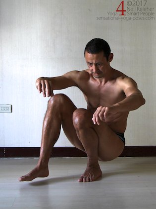 Learning the pistol squat, shifting weight to one leg in a deep  squat. Neil Keleher. Sensational Yoga Poses.