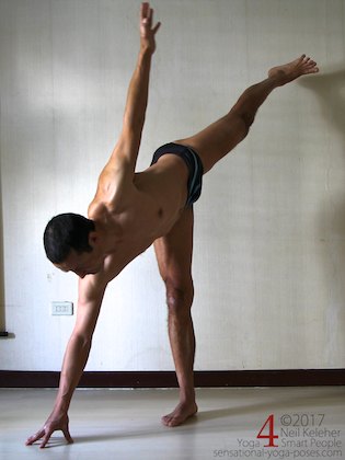 Knee strengthening exercises: half moon pose with knees both active. Neil Keleher, sensational yoga poses.