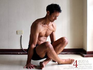 Yoga poses for abs, lifting pelvis with feet still on floor and legs crossed, neil keleher, sensational yoga poses.
