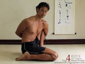 modified marichyasana position with non marichyasana leg in hero pose. Neil Keleher. Sensational Yoga Poses.