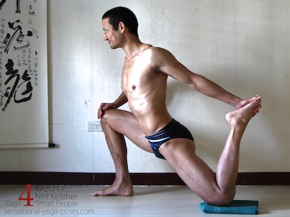 Lunging bent knee hip flexor stretching yoga pose. Neil Keleher. Sensational Yoga Poses.