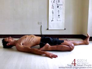 supta ardha virasana, reclining half hero pose