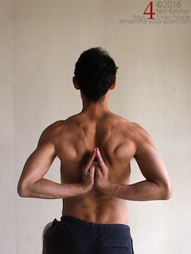 Reverse prayer shoulder stretching exercise,  neil keleher, sensational yoga poses.