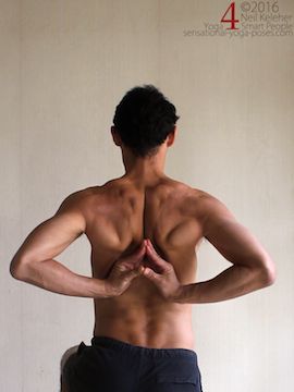 Reverse prayer shoulder stretching exercise,  neil keleher, sensational yoga poses.