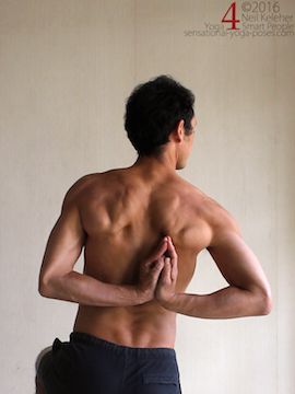 Reverse prayer shoulder stretching exercise,  neil keleher, sensational yoga poses.