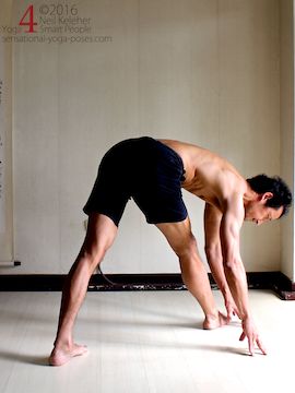 Revolved triangle, side bending prior to the twist, neil keleher, sensational yoga poses.