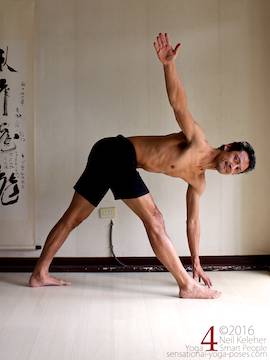 Revolved triangle, twisting from the forward bend,  neil keleher, sensational yoga poses.