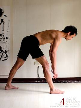 Revolved triangle preparation, pushing the hips back, neil keleher, sensational yoga poses.