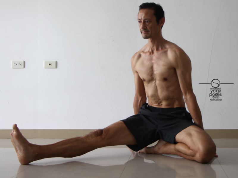 janu sirsasana B prep position, using arms to keep pelvis lifted.