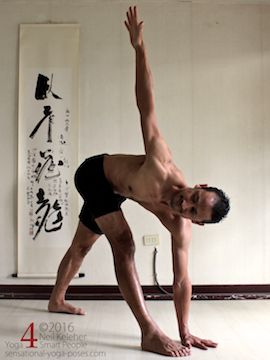 twisting yoga poses, revolving triangle, pravritta trikonasana