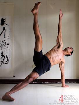 Yoga poses for abs, side plank pose with top leg lifted and knees straight, neil keleher, sensational yoga poses.