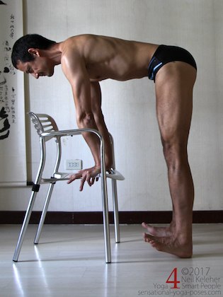 Standing Forward Bend Forefoot Raise 1D standing hamstring stretch Neil Keleher, Sensational Yoga Poses.