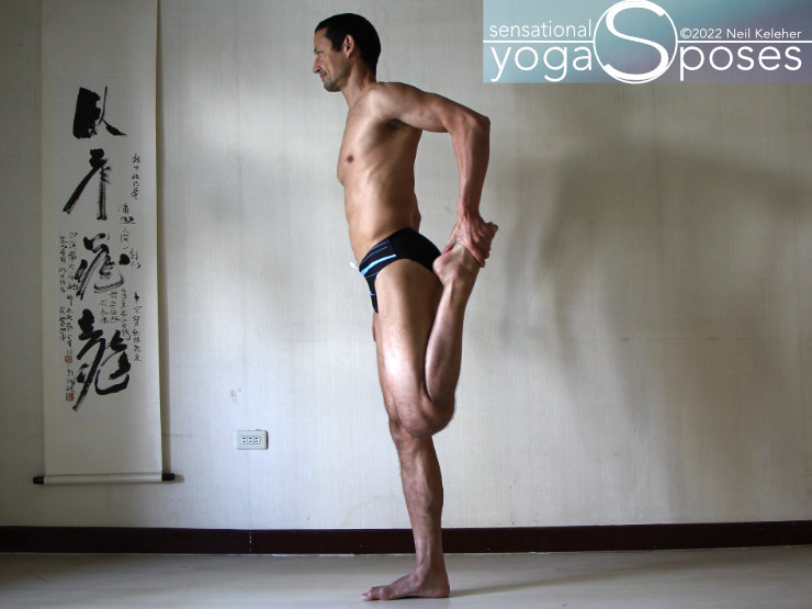 Standing quadriceps stretching pose. Neil Keleher. Sensational Yoga Poses.