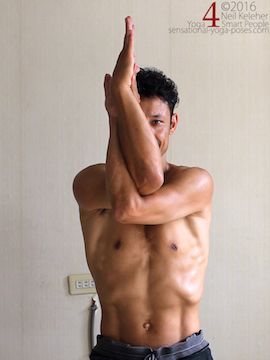 eagle pose arms,  eagle pose.