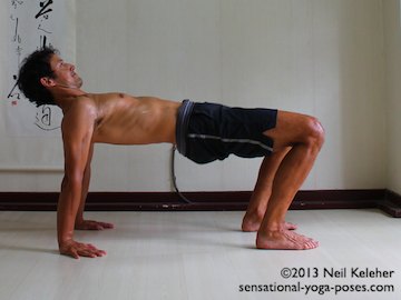 Hamstring strengthening exercise: table top yoga pose with hips hips pushing upwards. Neil Keleher. Sensational Yoga pose.