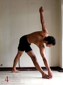 utthita trikonasana (triangle pose), tailbone down lumbar spine slightly flattened, Neil Keleher, sensational yoga poses